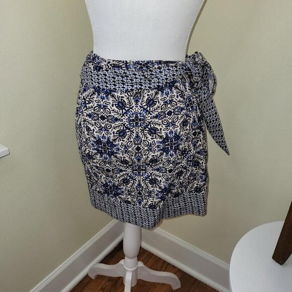 ZARA Sarong The Mina Wrap Skirt Bathing Suit Cover Blue White Women's Size L NWT - Picture 6 of 15